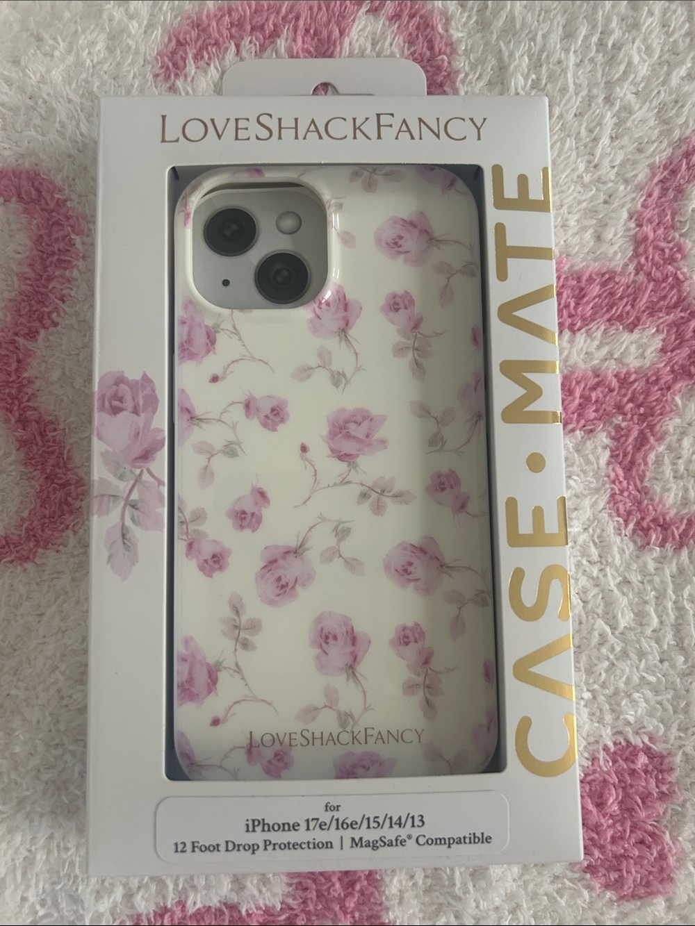LoveShackFancy White & Pink Rose Pattern iPhone Case
